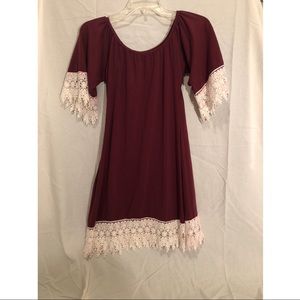 Maroon small fitted dress with a scoop neck